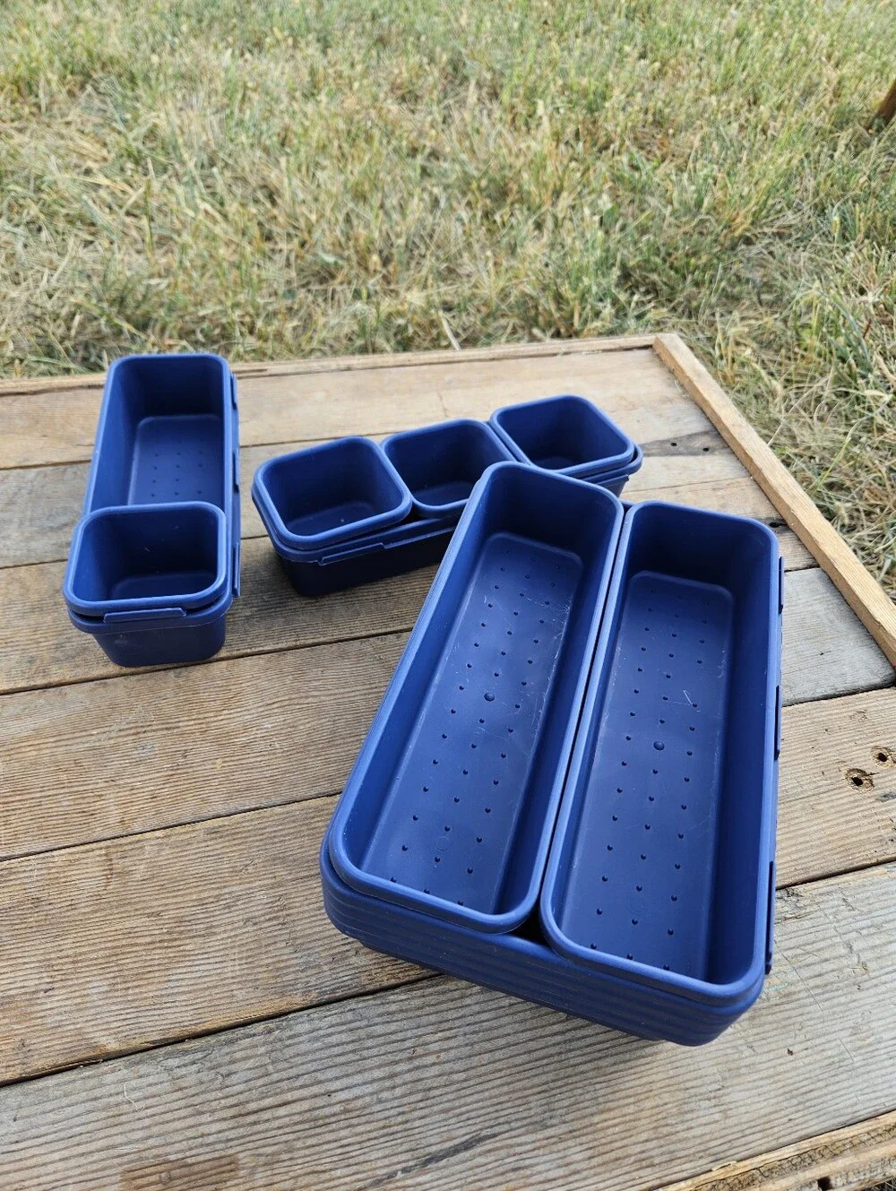 Blue Craft Drawer Organizer Trays Plastic Shallow Storage Bins Divider Set